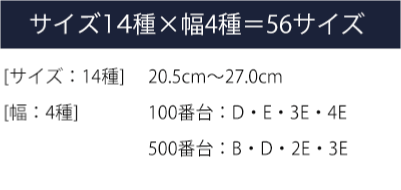 サイズ14種×幅4種＝56サイズ