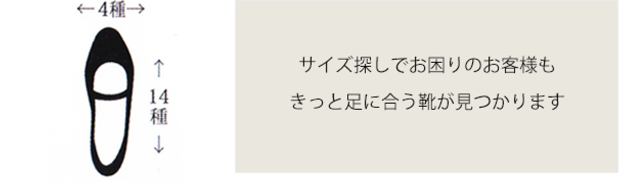 サイズ探しでお困りのお客様もきっと足に合う靴が見つかります